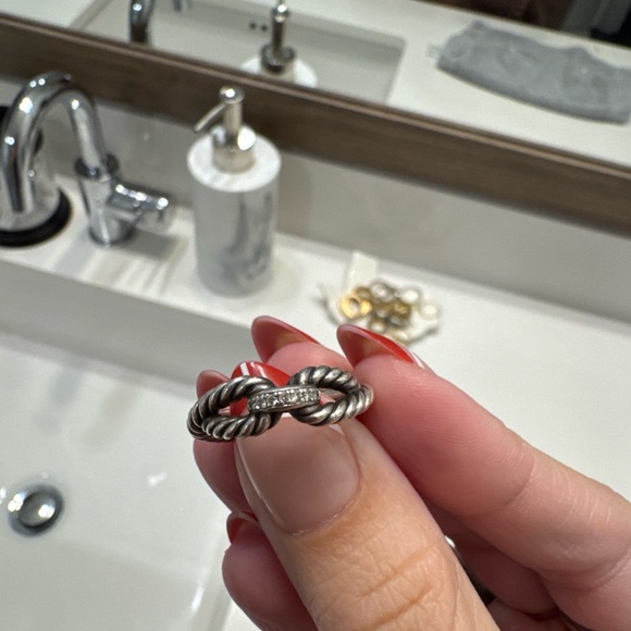 David Yurman Jewelry - David Yurman Infinity-style cable ring in sterling silver with pavé diamonds.